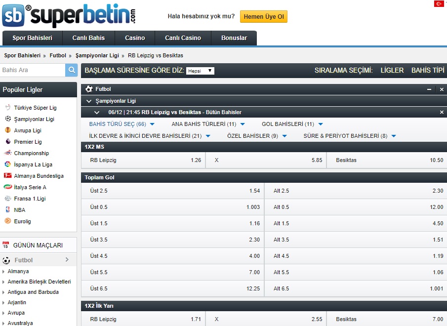 RB Leipzig Beşiktaş Bahis Oranları